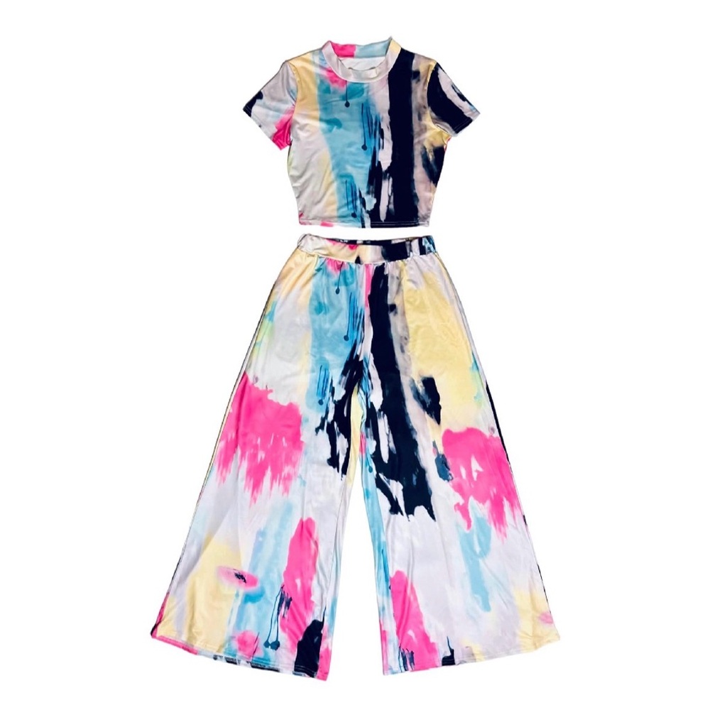 Colorful Abstract Women's Wide Leg Pant Set